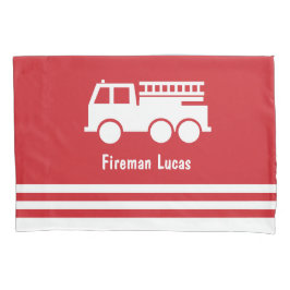 Little Boy Fire Truck met Name Red en White Kussensloop