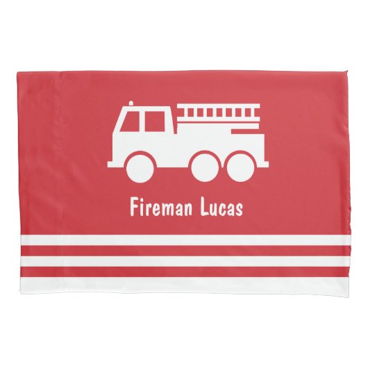 Little Boy Fire Truck met Name Red en White Kussensloop (Voorkant)