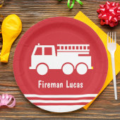 Little Boy Fire Truck met Name Red en White Papieren Bordje