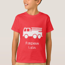 Little Boy Fire Truck met Name Red en White