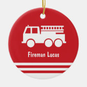Little Boy Fire Truck Red en White Kerstmis Keramisch Ornament (Voorkant)