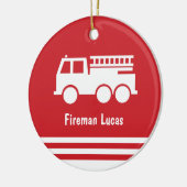 Little Boy Fire Truck Red en White Kerstmis Keramisch Ornament (Links)