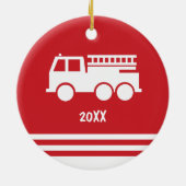 Little Boy Fire Truck Red en White Kerstmis Keramisch Ornament (Achterkant)