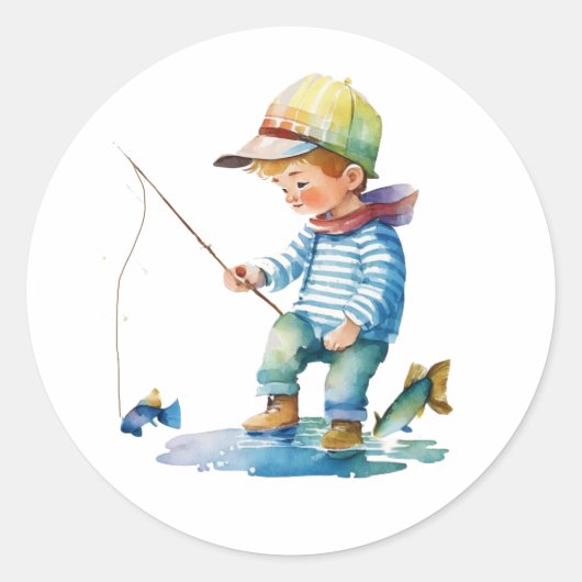 Little Boy Gevist illustratie Ronde Sticker (Voorkant)