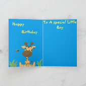 Little Boy Giraffe Birthday Kaart (Binnen)