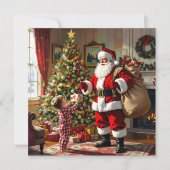 Little Boy Giving Santa a Gift Christmas Feestdagenkaart (Voorkant)