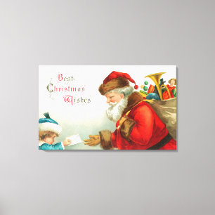 Little Boy Giving Santa a Letter Canvas Afdruk