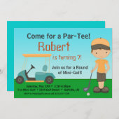 Little Boy Golfer Birthday Party Invitation Kaart (Voorkant / Achterkant)