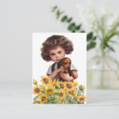 Little Boy Holding Dachshund Briefkaart Kunst (Staand voorkant)