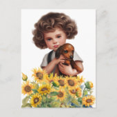 Little Boy Holding Dachshund Briefkaart Kunst (Voorkant)