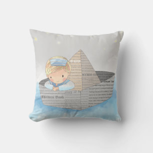 Little Boy in Dream Boat Accent Pillow Kussen