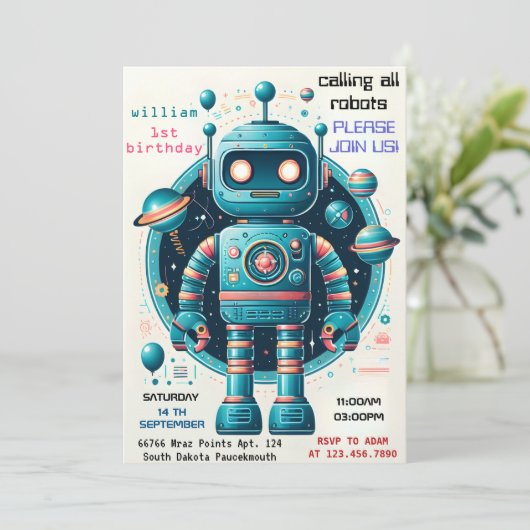 Little Boy Leuke Speelgoed Grappige Robot Eerste 1 Kaart (Staand voorkant)