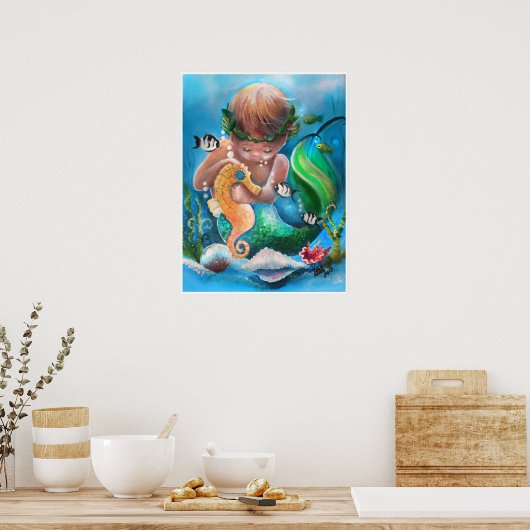 Little Boy Merm en zijn zee paard Poster (Keuken)