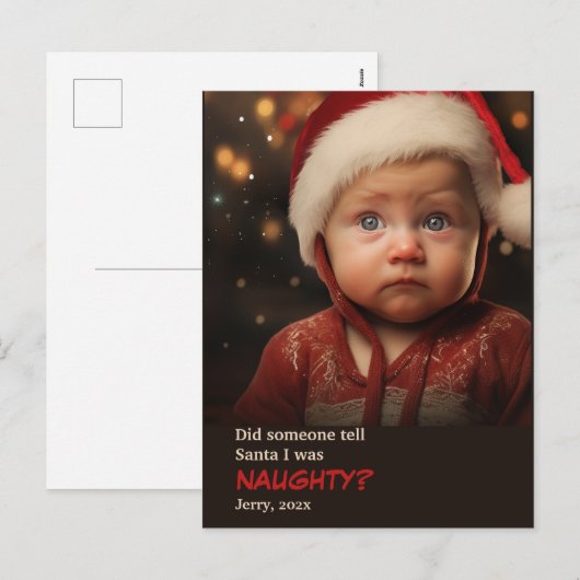 Little Boy Naughty List Leuke Foto Briefkaart (Voorkant / Achterkant)
