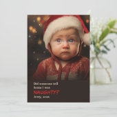 Little Boy Naughty List Leuke Foto Kerst Kaart (Staand voorkant)