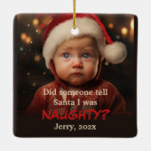 Little Boy Naughty List Leuke Kerstversiering Keramisch Ornament (Achterkant)