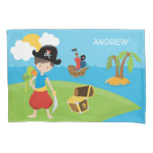 Little Boy Pirate met Treasure and Parrot Kussensloop (Voorkant)