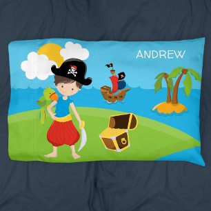 Little Boy Pirate met Treasure and Parrot Kussensloop
