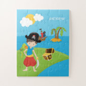 Little Boy Pirate met Treasure and Parrot Legpuzzel (Verticaal)