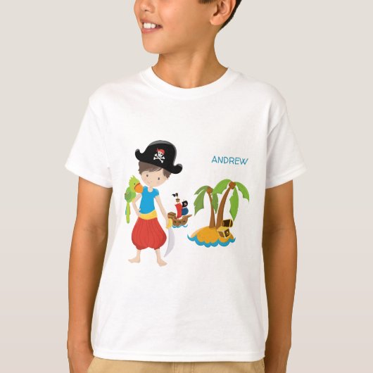 Little Boy Pirate met Treasure and Parrot T-shirt (Voorkant)