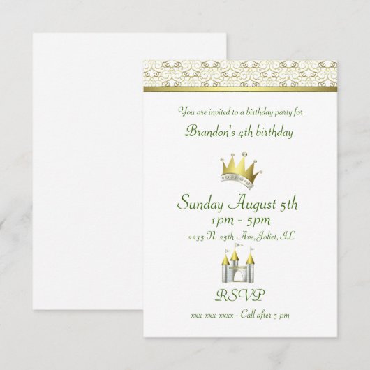 Little Boy Prince Birthday Kaart (Voorkant / Achterkant)