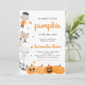 Little Boy Pumpkin Baby shower Uitnodiging (Staand voorkant)