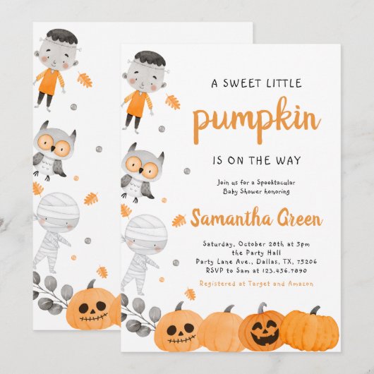 Little Boy Pumpkin Baby shower Uitnodiging (Voorkant / Achterkant)