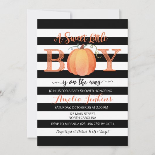 Little Boy Pumpkin Herfst Baby shower Invitation Kaart (Voorkant)