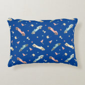 Little Boy Racing Car Waterverf Pattern on Blue Accent Kussen (Voorkant)