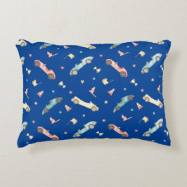 Little Boy Racing Car Waterverf Pattern on Blue Accent Kussen
