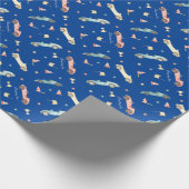 Little Boy Racing Car Waterverf Pattern on Blue Cadeaupapier (Hoek)