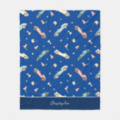 Little Boy Racing Car Waterverf Pattern on Blue Fleece Deken (Voorkant)