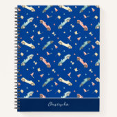 Little Boy Racing Car Waterverf Pattern on Blue Notitieboek (Voorkant)