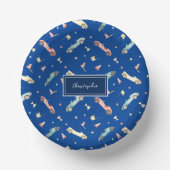 Little Boy Racing Car Waterverf Pattern on Blue Papieren Kommen (Voorkant)