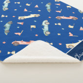 Little Boy Racing Car Waterverf Pattern on Blue Sherpa Deken (3/4)
