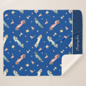Little Boy Racing Car Waterverf Pattern on Blue Sherpa Deken (Voorkant (horizontaal))