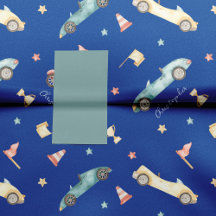 Little Boy Racing Car Waterverf Pattern on Blue