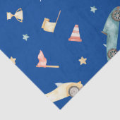 Little Boy Racing Car Waterverf Pattern on Blue Tissuepapier (Detail)