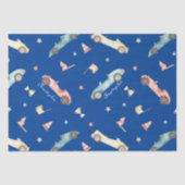 Little Boy Racing Car Waterverf Pattern on Blue Tissuepapier (Voorkant)