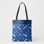 Little Boy Racing Car Waterverf Pattern on Blue Tote Bag (Voorkant)