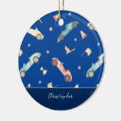 Little Boy Racing Waterverf Blue Kerstmis Keramisch Ornament (Links)