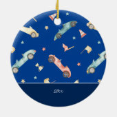 Little Boy Racing Waterverf Blue Kerstmis Keramisch Ornament (Achterkant)