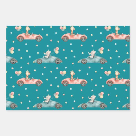 Little Boy Racing Waterverf Pattern Birthday Inpakpapier Vel (Voorkant 3)