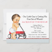 Little Boy Red Wagon verjaardagsfeestje Kaart (Voorkant)