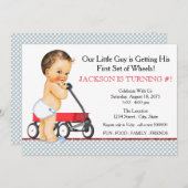 Little Boy Red Wagon verjaardagsfeestje Kaart (Voorkant / Achterkant)