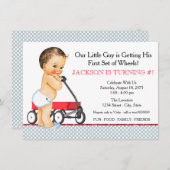 Little Boy Red Wagon verjaardagsfeestje Kaart (Voorkant / Achterkant)