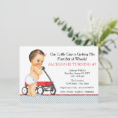 Little Boy Red Wagon verjaardagsfeestje Kaart (Staand voorkant)