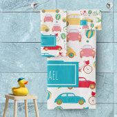 Little Boy Vehicle Pattern met voornaam Bad Handdoek
