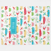 Little Boy Vehicle Pattern met voornaam Fleece Deken (Voorkant (Horizontaal))