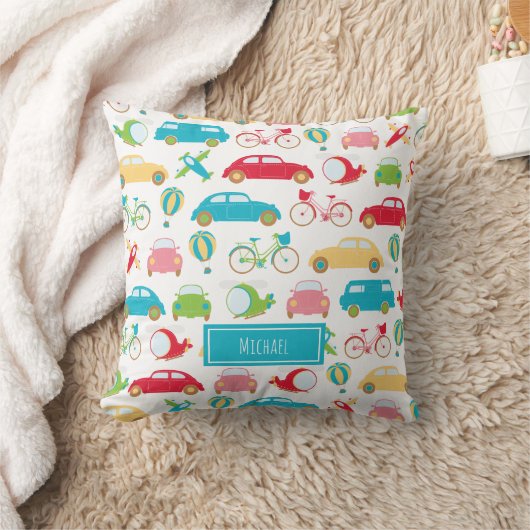 Little Boy Vehicle Pattern met voornaam Kussen (Deken)